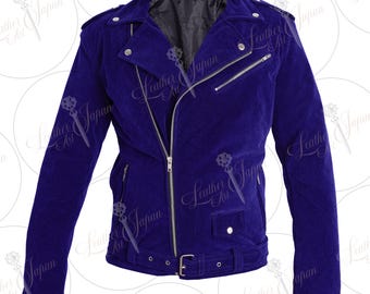 Men Royal Blue Velvet Biker Gothic Classic Steampunk Designer Motorcycle Jacket
