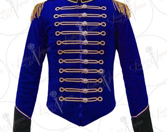 Women&#39;s Royal Blue Military Jacket with Gold Epaulettes with Black Collar