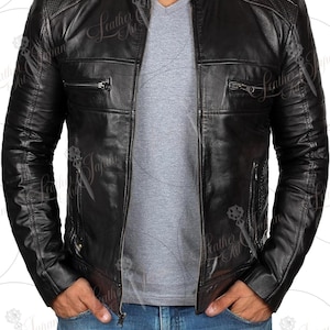 Blouson motard vintage en cuir noir Racer