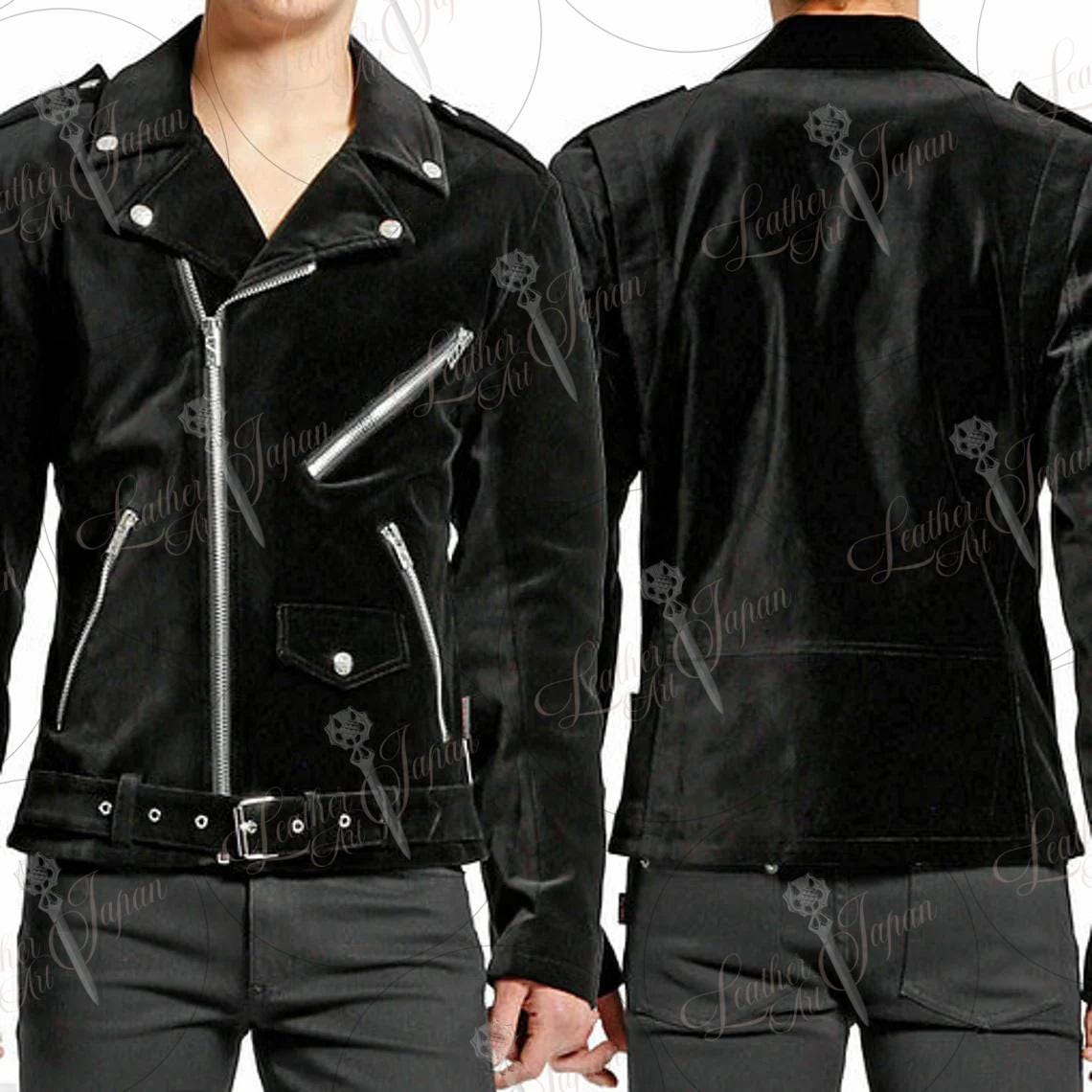 Gothic Moto Black Velvet Motorcycle Jacket Punk Fetish EMO Biker Jacket