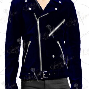 ROCKY VELVET BIKER JACKET - NAVY