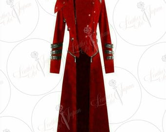 New Red Cotton Scorpion Men's Coat Long Jacket Burgundy Gothic Steampunk Hooded Trench