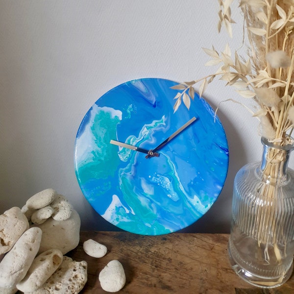 Horloge Murale Acrylique Pouring Ronde - Inspiration Ocean & Surf