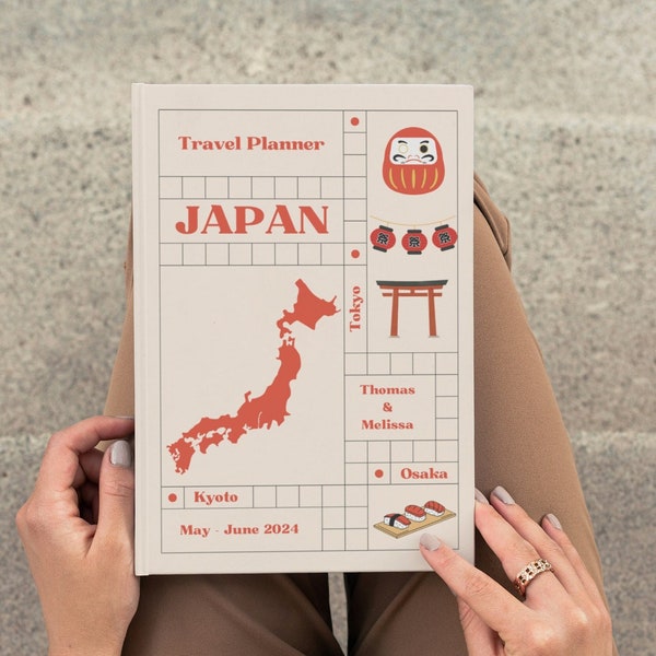 Custom Japan travel journal, personalized travel notebook, Japan eki stamp book, travel journal for couple and family