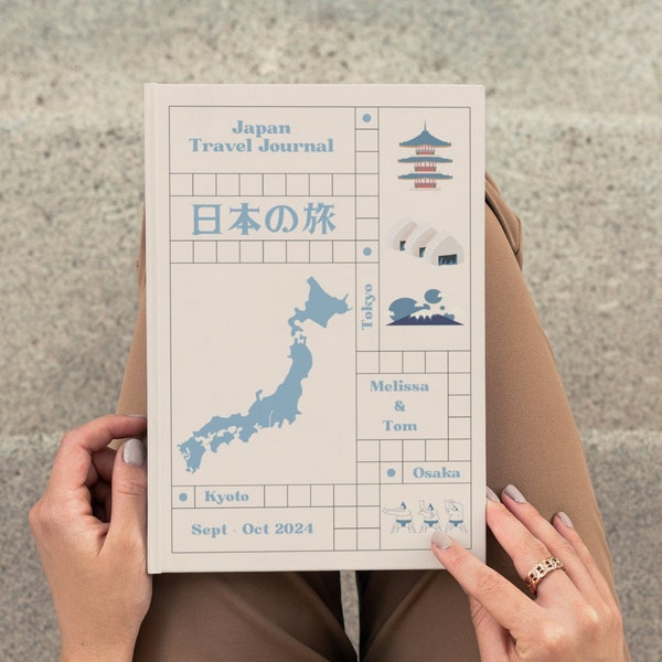 Custom Japan travel journal, personalised Japan notebook, Japan eki stamp book, Japanese stationary gift for couples and family