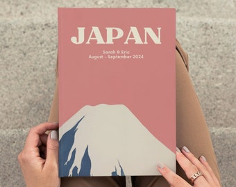 Diario de viaje personalizado de Japón, cuaderno de viaje personalizado de Japón para parejas, regalo de luna de miel, libro de sellos Eki, arte Sekka Kamisaka Mt. Fuji