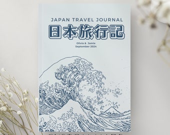 Carnet de voyage personnalisé au Japon, carnet de timbres eki personnalisé, cadeau pour anniversaire, fiançailles, lune de miel, grande vague de Hokusai Katsushika