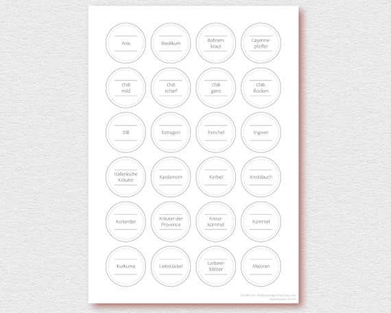 72 Gewürzetiketten - PDF, SVG - digitaler Download, deutsch, Aufkleber zum Ausdrucken, 40mm