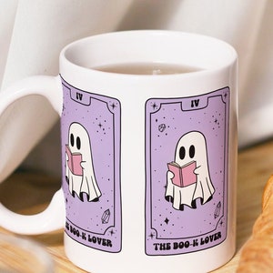 Taza divertida con la carta del tarot del amante de Boo-k, regalo, lindo fantasma, café, cita sarcástica, taza de Halloween, madre retro, oficina, mejor amiga, lectura, libro místico, años 90