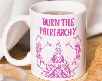 Burn the patriarchy feminism mug pink minimal design gift feminist quote coffee mug empowered women equality Y2K bestie rights 90s skeleton