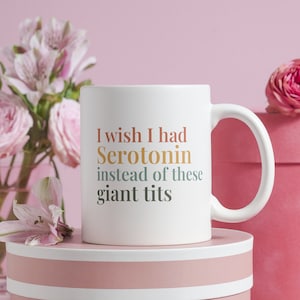 I wish I had Serotonin instead of these giant tits funny meme mug bestie gift mothers day coffee mug sarcasm women feminism mental health