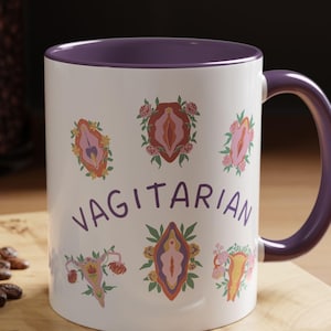 Vagitarian funny Mug Lesbian Gifts Gay coffee LGBT Best Friend Girlfriend sarcasm feminism office unhinged flower Pride Coffee Mug feminist image 1