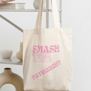 Smash the patriarchy feminism tote bag pink minimal design gift feminist quote bag empowered women equality Y2K bestie rights 90s style