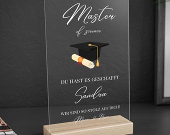Abschlussgeschenk acryl schild personalisiert bachelor master doktor geschenk mit name studienfach master of science kunst Abschluss Diplom