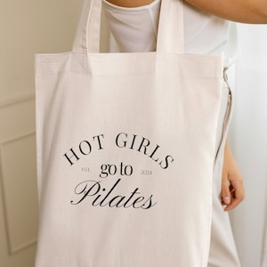 Hot girls go to pilates wellness aesthetic tote bag women gift fitness lover old money style bestie matcha self care sustainable shopper Y2K