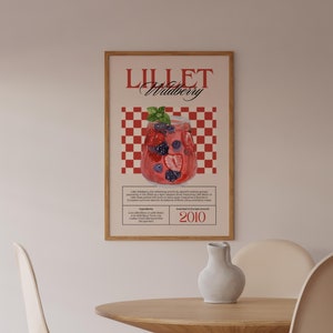 Póster de cóctel con impresión artística de Wildberry Lillet, decoración de carrito de bar, letrero de bebida de firma vintage, tendencia de arte de pared, póster digital minimalista retro de Lillet