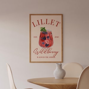 Wildberry Lillet Art Print Cocktail Poster Bar Cart Decor vintage signature drink sign trend wall art minimalist retro Lillet digital Poster