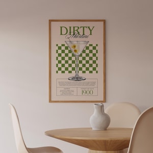 Dirty Martini Art Print Cocktail Poster Bar Cart Decor vintage signature drink sign trendy wall art minimalist retro Martini digital Poster