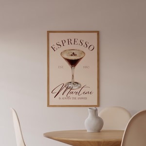 Impresión artística de espresso martini, póster de cóctel, decoración de carrito de bar, letrero de bebida de firma vintage, arte de pared moderno, póster digital retro minimalista