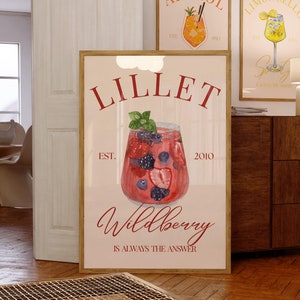 Wildberry Lillet Art Print Cocktail Poster Bar Cart Decor vintage signature drink sign trend wall art minimalist retro Lillet digital Poster