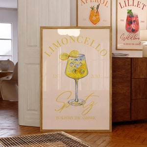 Limoncello Spritz Art Print Cocktail Poster Bar Cart Decor vintage signature drink sign trendy wall art minimalist retro digital Poster