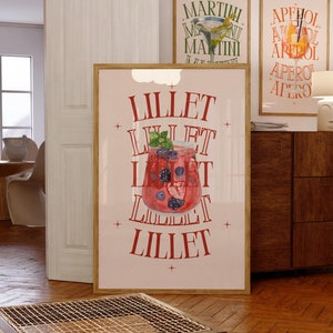 Wildberry Lillet Art Print Cocktail Poster Car Cart Decor vintage signature drink sign trend wall art minimalist retro Lillet digital Poster