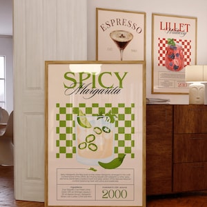 Spicy Margarita Art Print Cocktail Poster Bar Cart Decor vintage signature drink sign trendy wall art minimalist retro Tequila Poster chilli
