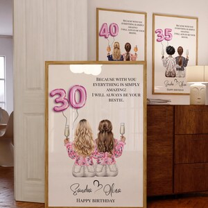Personalized 30th Birthday Gift for her custom Portrait best friend 40th birthday bestie mother gift sister friendship 35th art print modern
