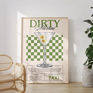 Dirty Martini Art Print Cocktail Poster Car Cart Decor vintage signature drink sign trendy wall art minimalist retro Martini digital Poster