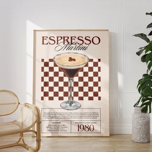 Espresso Martini Art Print Cocktail Poster bar Cart Decor vintage signature drink sign trendy wall art minimalist retro digital Poster