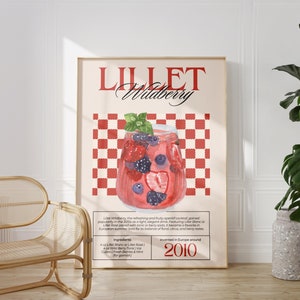 Wildberry Lillet Art Print Cocktail Poster Bar Cart Decor vintage signature drink sign trend wall art minimalist retro Lillet digital Poster