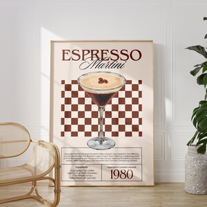 Espresso Martini Kunstdruk Cocktail Poster Bar Cart Decor vintage handtekening drankbord trendy wandkunst minimalistische retro digitale Poster