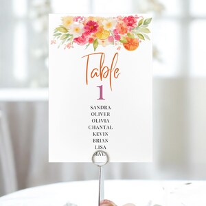 Modello di numero di tavolo per agrumi, modificabile su Canva, modello principale, stampabile, per ricevimento nuziale con fiori d'arancia, set di cartelli da tavolo per matrimonio