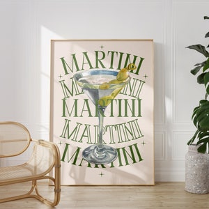 Póster de cóctel con impresión artística de Dirty Martini, decoración de carrito de coche, letrero de bebida de firma vintage, arte de pared moderno, póster digital minimalista retro de Martini