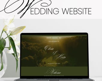 Elegant Wedding Website Template Canva Invitation Luxury Countryside Greenery diy online RSVP Countdown Interactive Map Wedding Invite W01
