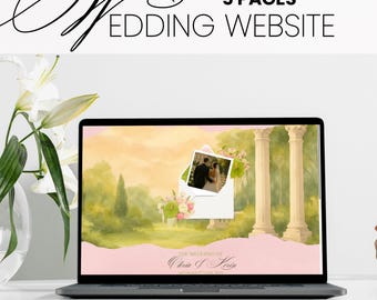 Soft Pink Whimsical Floral Watercolor Wedding Website Template Pastel Blooms Editable RSVP Countdown Registry Romantic handdrawn Design W11