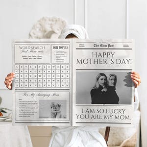 Plantilla de periódico para envolver ramo de flores del Día de la Madre, Canva editable, envoltorio de flores imprimible, tarjeta del Día de la Madre, regalo para mamá primeriza, bricolaje de último minuto