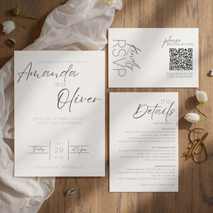 Editable Minimalist Wedding Invitation Bundle Canva Template Set Modern Invite Suite QR code RSVP Details Elegant Printable Instand Download