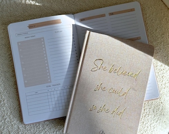 Weekly planner 2025 undated minimal aesthetic linen gold monthly yearly goal setting habit tracker to do list that girl bestie gift student
