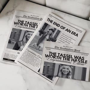 Afstudeerkrant sjabloon Canva bewerkbaar afstudeercadeau gepersonaliseerd aandenken senior herinneringskrant afdrukbaar digitaal download diy boeket
