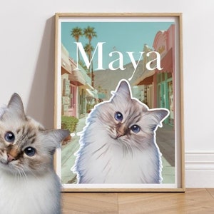 Custom Pet Portrait watercolor hollywood movie poster personalized name pet memorial Art Poster unique pet gift digital file dog mom cat dad