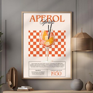 Aperol Spritz Art Print Cocktail Poster bar Cart Decor vintage signature drink sign trendy wall art minimalist retro Aperol digital Poster