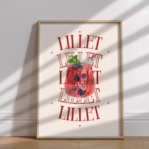 Wildberry Lillet Art Print Cocktail Poster Bar Cart Decor vintage signature drink sign trend wall art minimalist retro Lillet digital poster