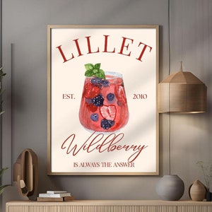 Wildberry Lillet Art Print Cocktail Poster Bar Cart Decor vintage signature drink sign trend wall art minimalist retro Lillet digital Poster