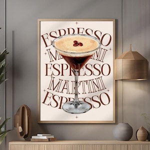 Espresso Martini Art Print Cocktail Poster Bar Cart Decor vintage signature drink sign trendy wall art minimalist retro coffee bean poster