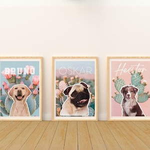 Custom Pet Portrait watercolor photo personalized name pet memorial Art Poster unique pet gift digital file dog mom cat dad birthday funeral