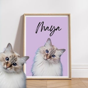Aangepaste huisdier portret aquarel foto gepersonaliseerde naam huisdier Memorial Art Poster uniek huisdier cadeau digitaal bestand hond moeder kat vader verjaardag begrafenis