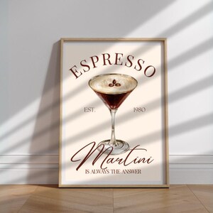 Impresión artística de espresso martini, póster de cóctel, decoración de carrito de bar, letrero de bebida de firma vintage, arte de pared moderno, póster digital retro minimalista