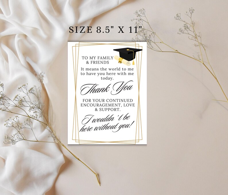 Graduation Card Cursive Custom Graduation Thank You Sign Family Friends Favor Table Sign ...