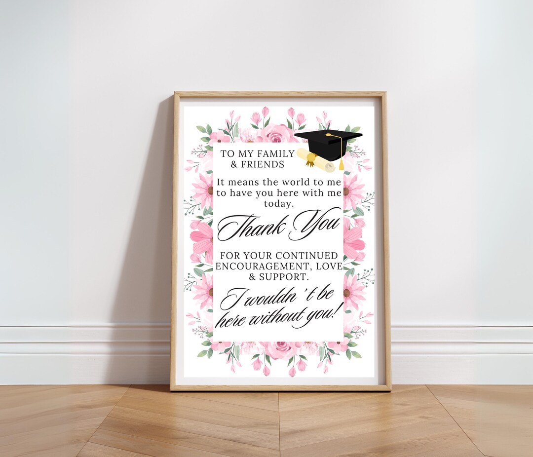 Custom Graduation Thank You Sign Family Friends Favor Table Sign ...
